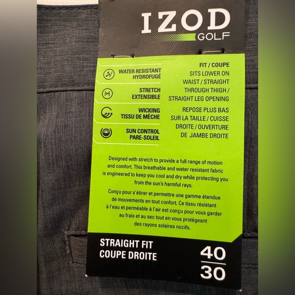 Izod Golf Men's Gray Chino Pants Pockets Polyester Dressy Casual Size 40 X 30 - Picture 4 of 6